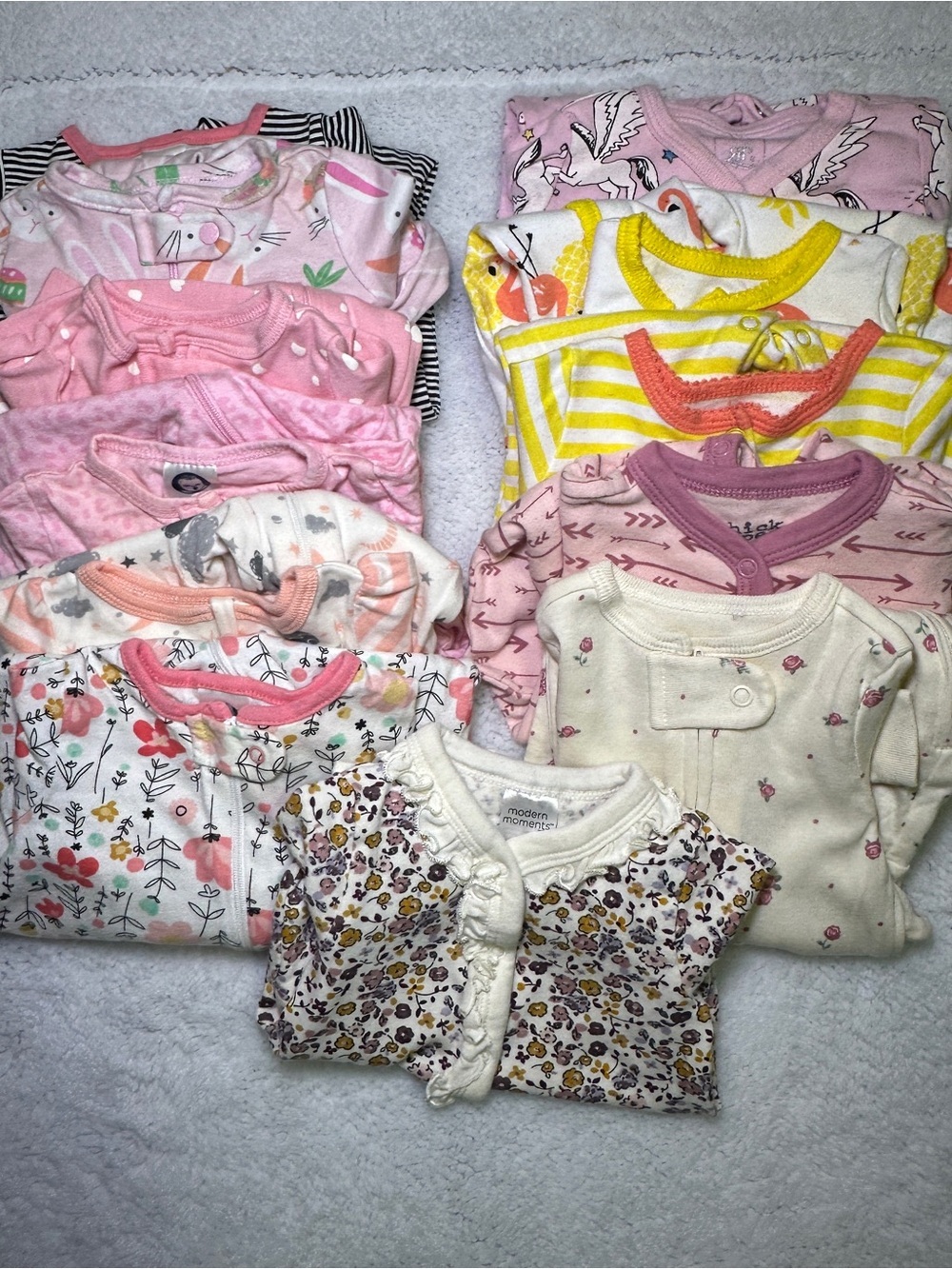 Bundle of 12 0-3 months Onesie Footie Pink & Yellow Floral Baby Pajama Everyday